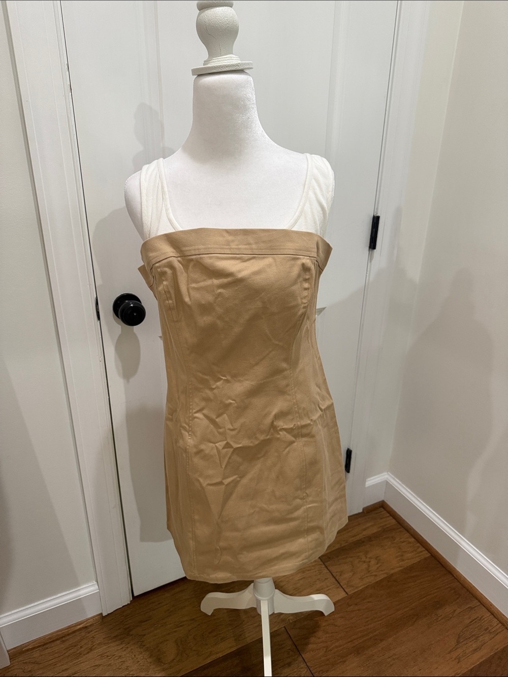 Sleeveless Tan Mini Dress with tank straps on top